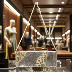 Carlos Falchi Patchwork Python Leather Front-Flap Clutch on Chain/VINTAGE